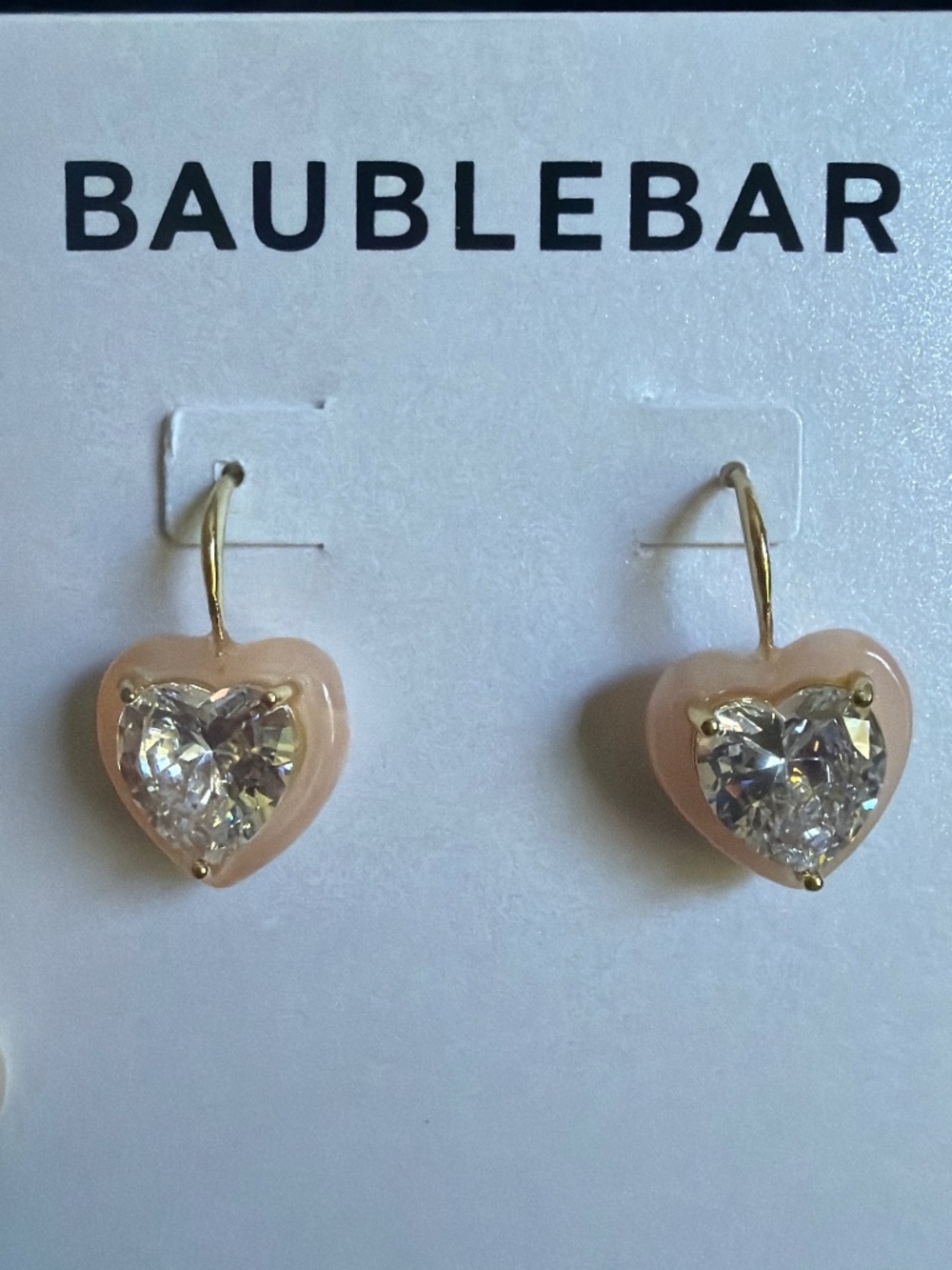 BaubleBar pink heart crystal drop earrings